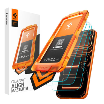 Pellicola Protettiva Schermo Spigen GlastR Align Master Slim per Apple iPhone 17 Pro Max, Vetro Temperato, Full Glue, Set 3 pezzi AGL10099