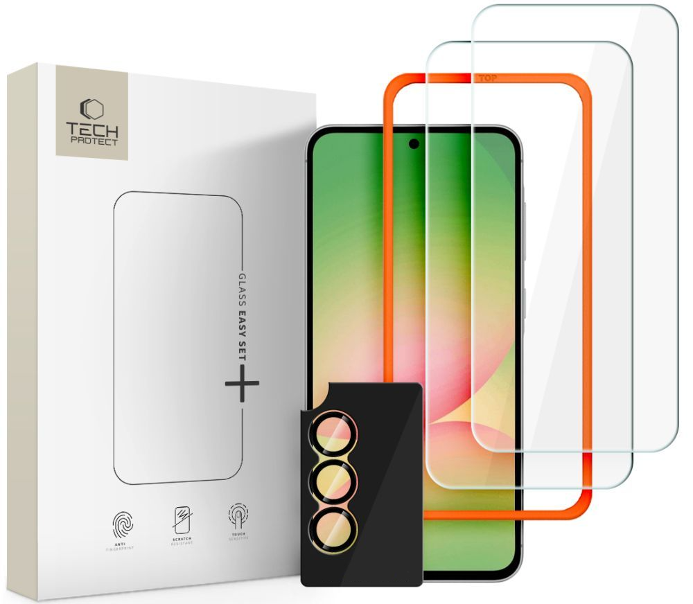 Pellicola protettiva Schermo e Fotocamera Posteriore Tech-Protect Quick Set+ per Samsung Galaxy A57 5G, Vetro Temperato, Full Glue, Set 3 pezzi