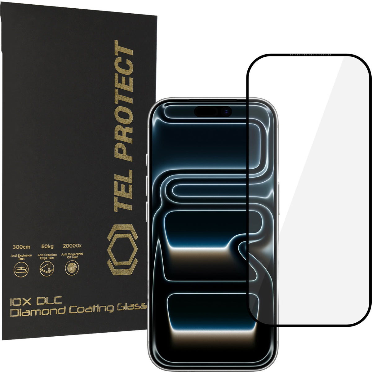 Tel Protect 10X HD DLC Diamond Coating Screen Protector for Apple iPhone 18 Pro / 17 Pro, Tempered Glass, Full Glue, Black