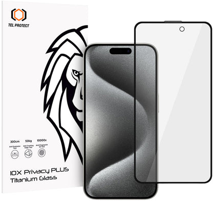 Pellicola protettiva per schermo Privacy Tel Protect 10X Plus Titanium per Apple iPhone 17 / 16 Pro, Vetro Temperato, Full Glue