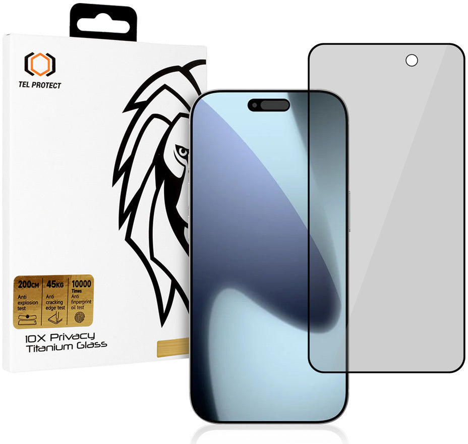Pellicola protettiva Privacy Tel Protect 10X Plus Titanium per Apple iPhone 17 Pro Max, Vetro temperato, Full Glue
