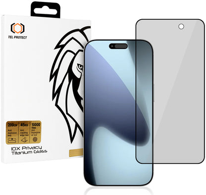 Pellicola protettiva Privacy Tel Protect 10X Plus Titanium per Apple iPhone 17 Pro Max, Vetro temperato, Full Glue
