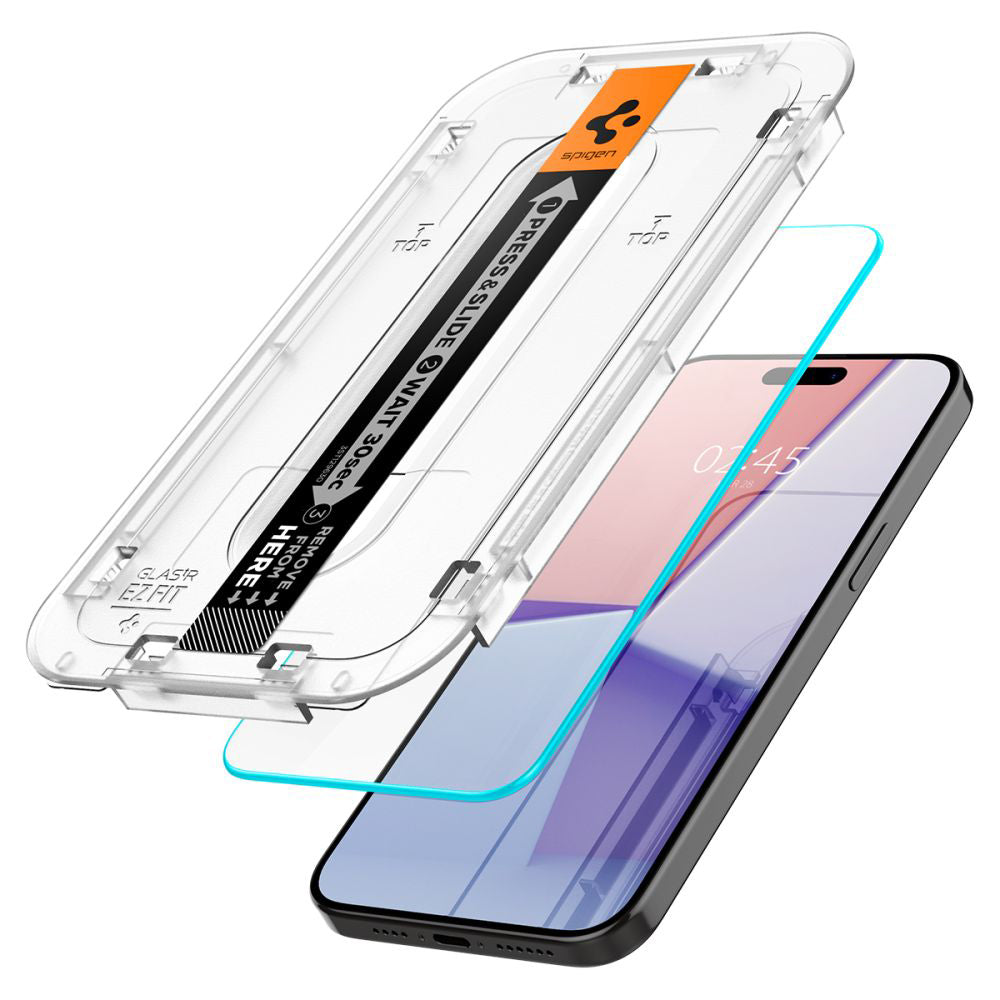 Pellicola Protettiva Schermo Spigen GlastR EZ FIT per Apple iPhone 15 Pro Max, Vetro Temperato, Full Glue, Set 2 pezzi AGL06872