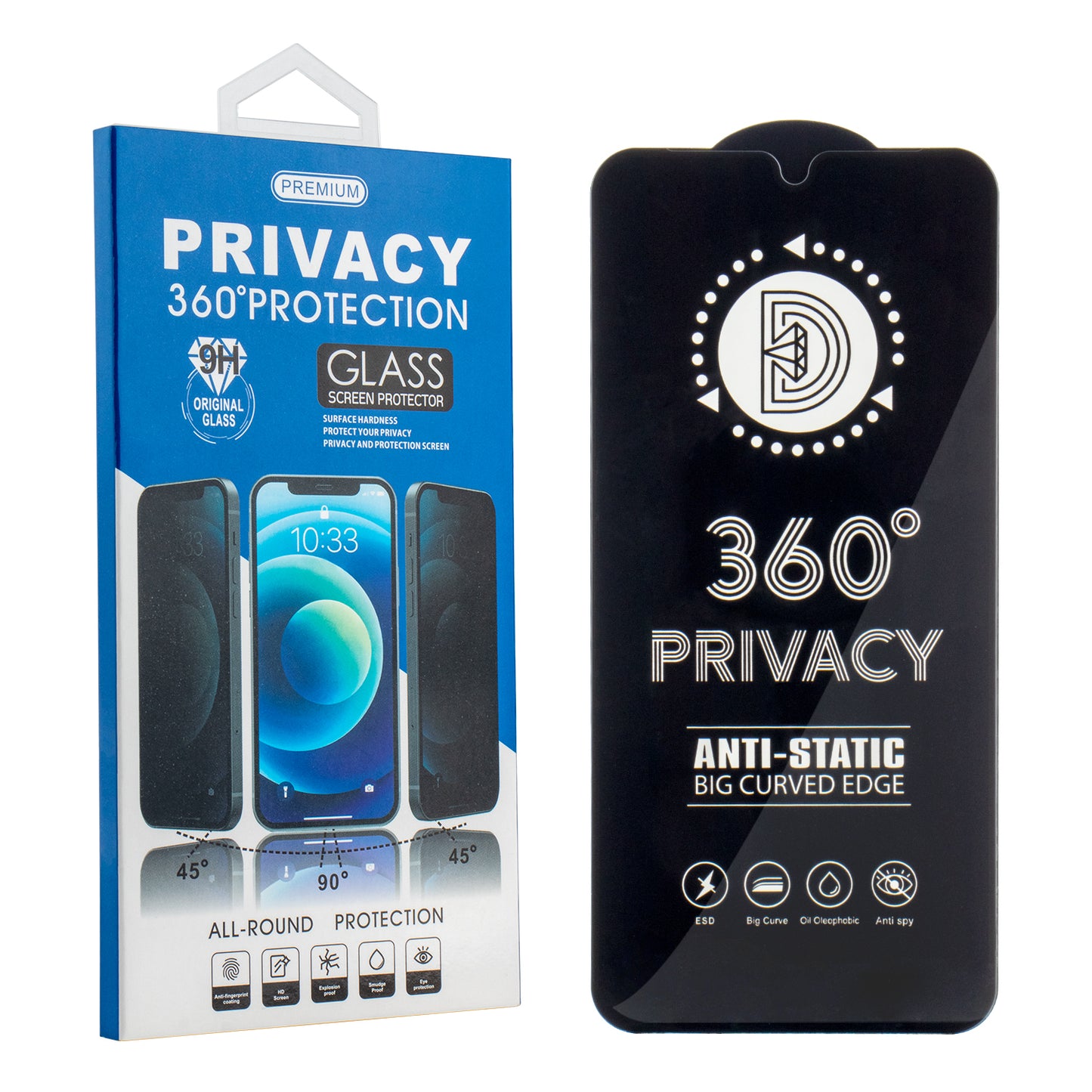 Pellicola Protettiva Schermo Privacy OEM 360 per Apple iPhone 17 / 16 Pro, Vetro Temperato, Full Glue