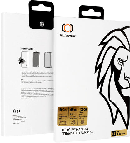 Pellicola protettiva Privacy Tel Protect 10X Plus Titanium per Apple iPhone 17 Pro Max, Vetro temperato, Full Glue