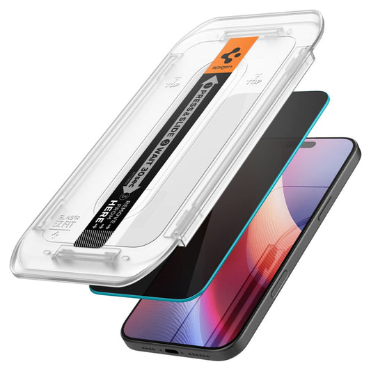 Pellicola Protettiva Schermo Privacy Spigen GlastR EZ FIT per Apple iPhone 17 Pro / 17 / 16 Pro, Vetro Temperato, Full Glue, Set 2 pezzi AGL07929