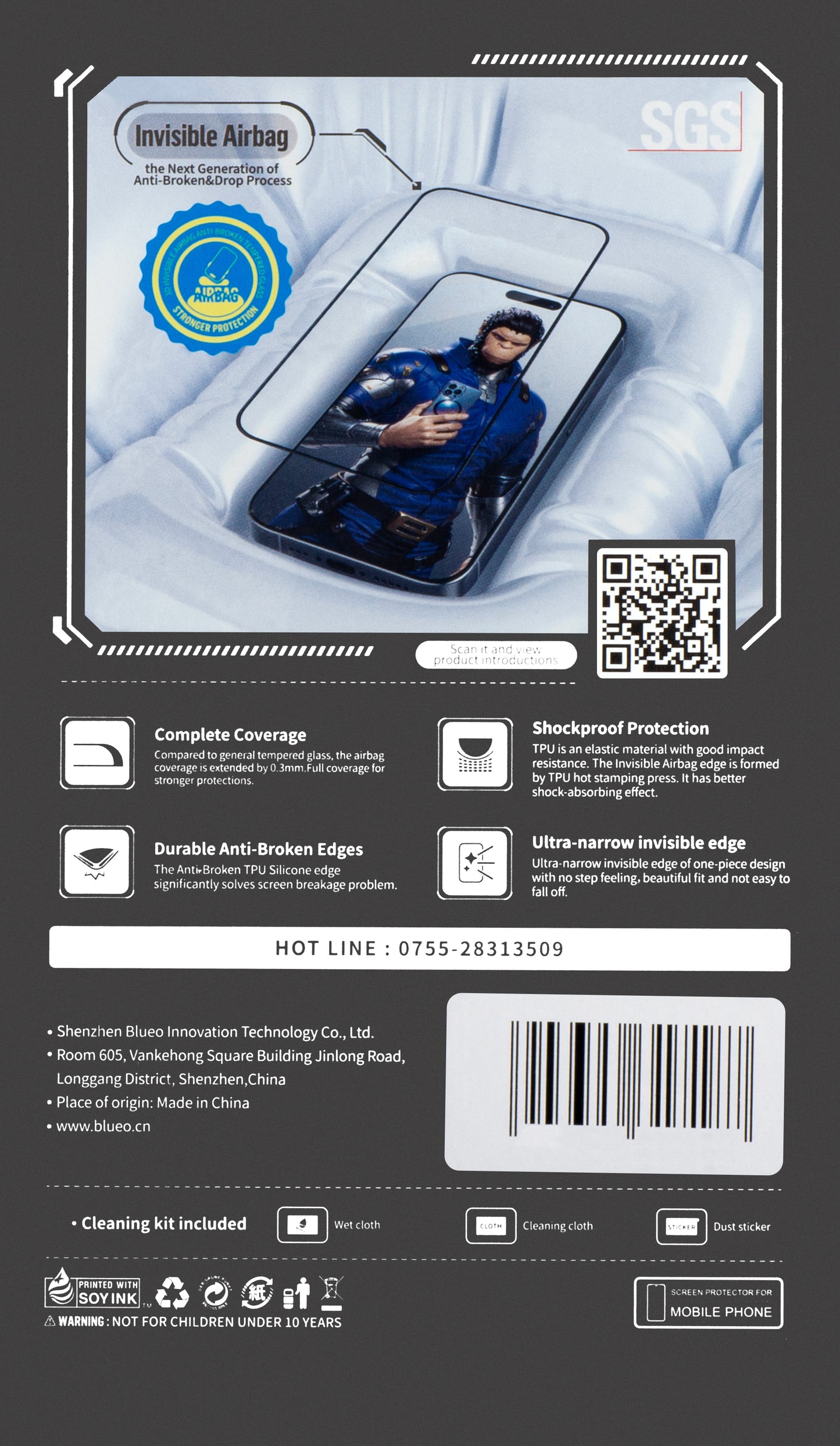 Pellicola protettiva schermo Blueo Anti-broken per Apple iPhone 16 Pro Max, Vetro Temperato, Full Glue, 5D, Nera