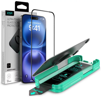 ESR Armorite Screen Protector for Apple iPhone 16 Pro Max, Tempered Glass, Full Glue, Black
