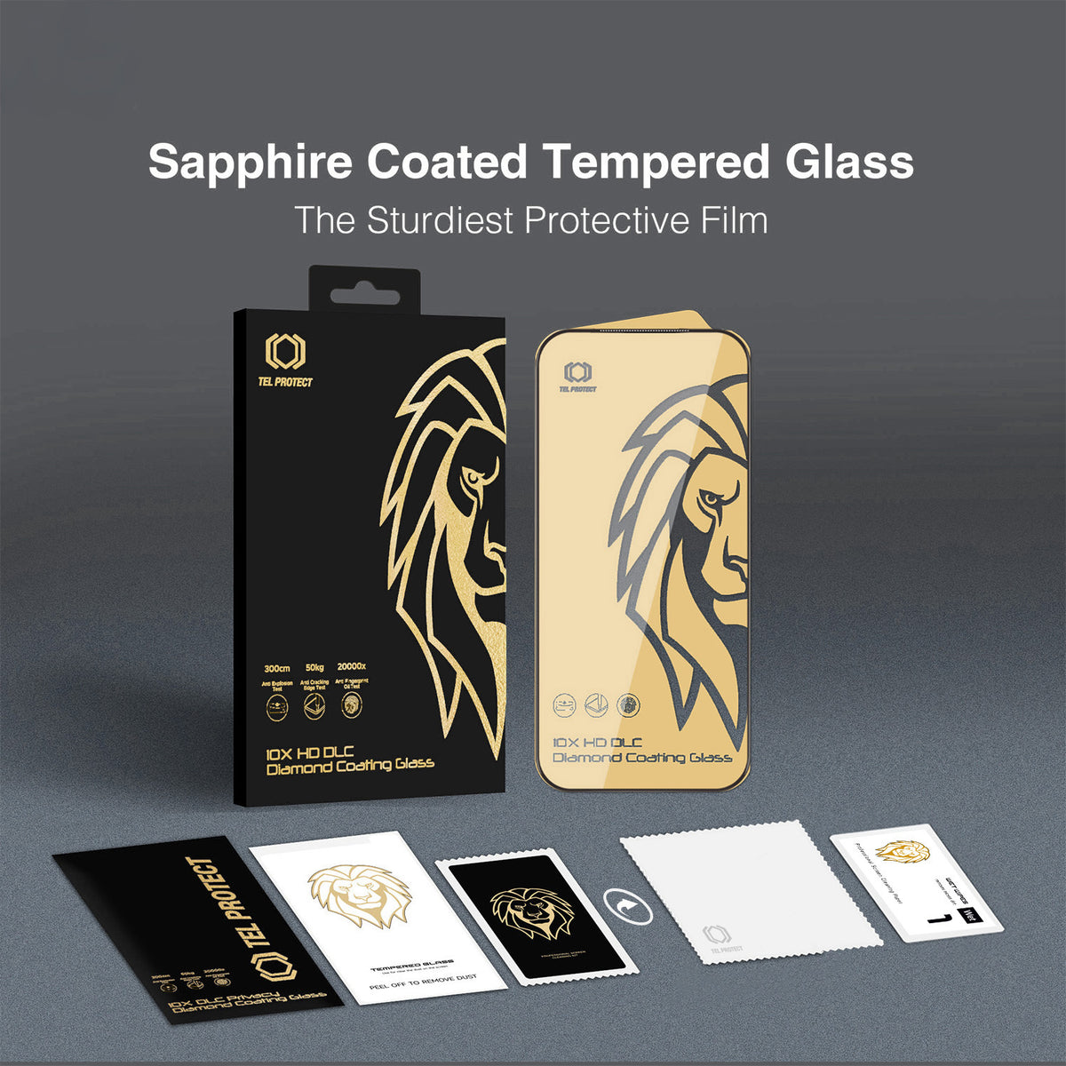 Tel Protect 10X HD DLC Diamond Coating Screen Protector for Apple iPhone 17e / 16e / 14 / 13 Pro / 13, Tempered Glass, Full Glue, Black