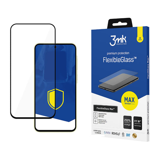 Pellicola protettiva per schermo 3MK FlexibleGlass Max per Samsung Galaxy A35 5G A356, Vetro Flessibile, Full Glue, Nero