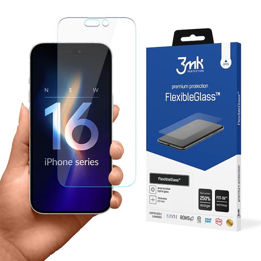 Pellicola protettiva per schermo 3MK FlexibleGlass per Apple iPhone 16 Pro Max, Vetro Flessibile, Colla Totale