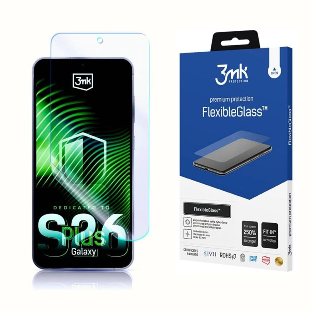Pellicola protettiva schermo 3MK FlexibleGlass per Samsung Galaxy S26 Plus S947, Vetro Flessibile, Full Glue, Trasparente