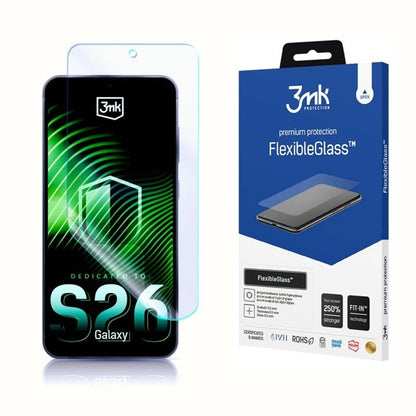 Pellicola Protettiva Schermo 3MK FlexibleGlass per Samsung Galaxy S26 S942, Vetro Flessibile, Full Glue, Trasparente