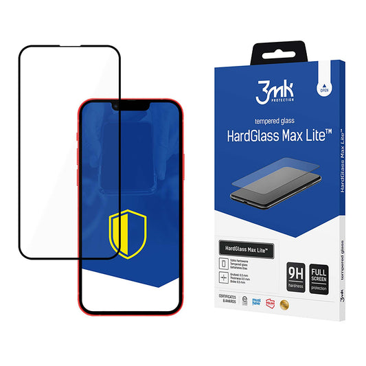 Pellicola protettiva per schermo 3MK HardGlass Max Lite per Apple iPhone 17e / 16e / 14 / 13 Pro, Vetro temperato, Full Glue, Nero