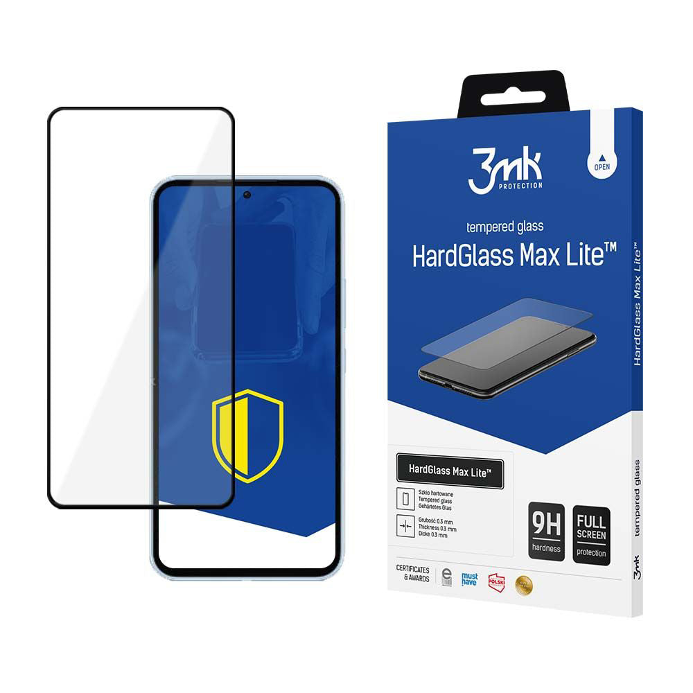 Pellicola protettiva per schermo 3MK HardGlass Max Lite per Samsung Galaxy A55 5G A556 / A35 5G A356, Vetro temperato, Full Glue, Nero