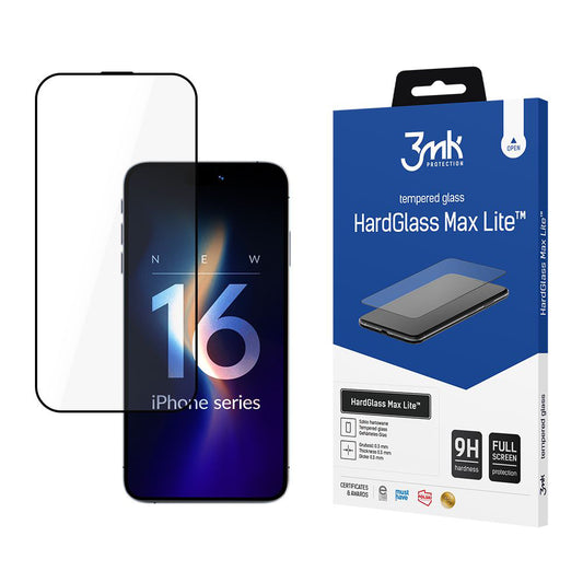 Pellicola protettiva per schermo 3MK HardGlass per Apple iPhone 16 Pro Max, Vetro temperato, Full Glue, Nero