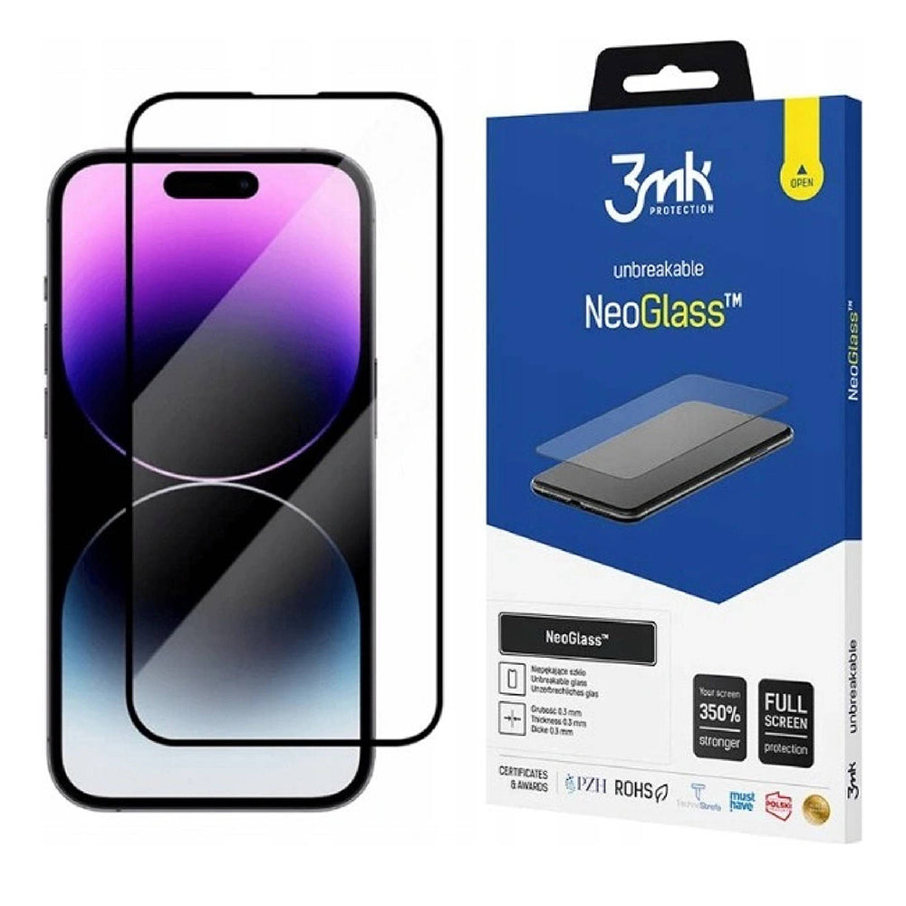 Pellicola protettiva per schermo 3MK NeoGlass per Apple iPhone 14 Pro Max, Vetro temperato, Full Glue, Nero