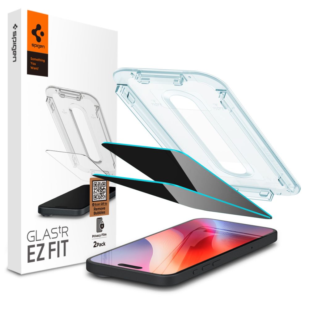 Pellicola Protettiva Schermo Privacy Spigen GlastR EZ FIT per Apple iPhone 17 Pro / 17 / 16 Pro, Vetro Temperato, Full Glue, Set 2 pezzi AGL07929