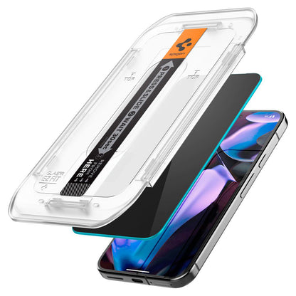 Pellicola protettiva per schermo Privacy Spigen GlastR EZ FIT per Google Pixel 9 Pro XL, Vetro temperato, Full Glue, Set 2 pezzi AGL09313