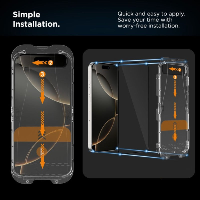 Pellicola Protettiva Schermo Tech-Protect Quick Set+ per Apple iPhone 17e / 16e / 14 / 13 Pro, Vetro Temperato, Full Glue, Set 2 pezzi, Nera