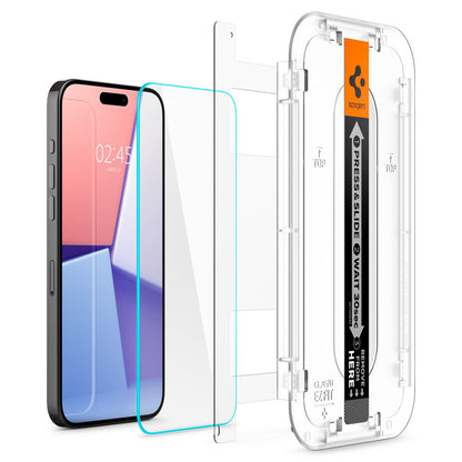 Pellicola Protettiva Schermo Spigen GlastR EZ FIT per Apple iPhone 15 Pro Max, Vetro Temperato, Full Glue, Set 2 pezzi AGL06872