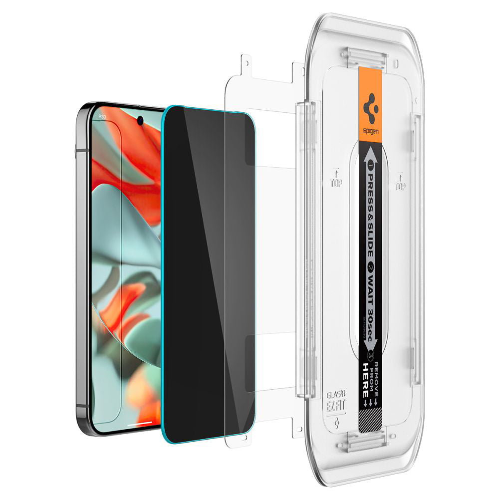 Pellicola protettiva per schermo Privacy Spigen GlastR EZ FIT per Google Pixel 9 Pro XL, Vetro temperato, Full Glue, Set 2 pezzi AGL09313
