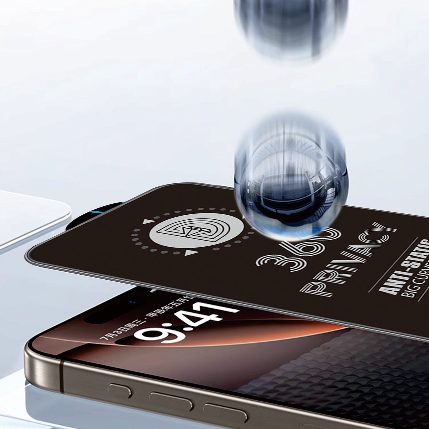 Pellicola Protettiva Schermo Privacy OEM 360 per Apple iPhone 17 / 16 Pro, Vetro Temperato, Full Glue