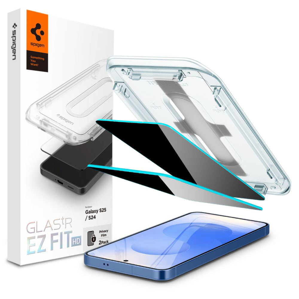 Pellicola protettiva per schermo Privacy Spigen GlastR EZ FIT HD per Samsung Galaxy S25 S931 / S24 S921, Vetro temperato, Colla completa, Set 2 pezzi