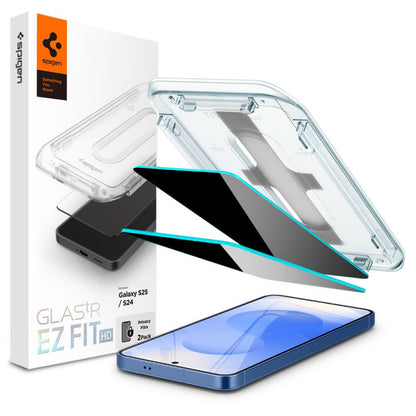 Pellicola protettiva per schermo Privacy Spigen GlastR EZ FIT HD per Samsung Galaxy S25 S931 / S24 S921, Vetro temperato, Colla completa, Set 2 pezzi