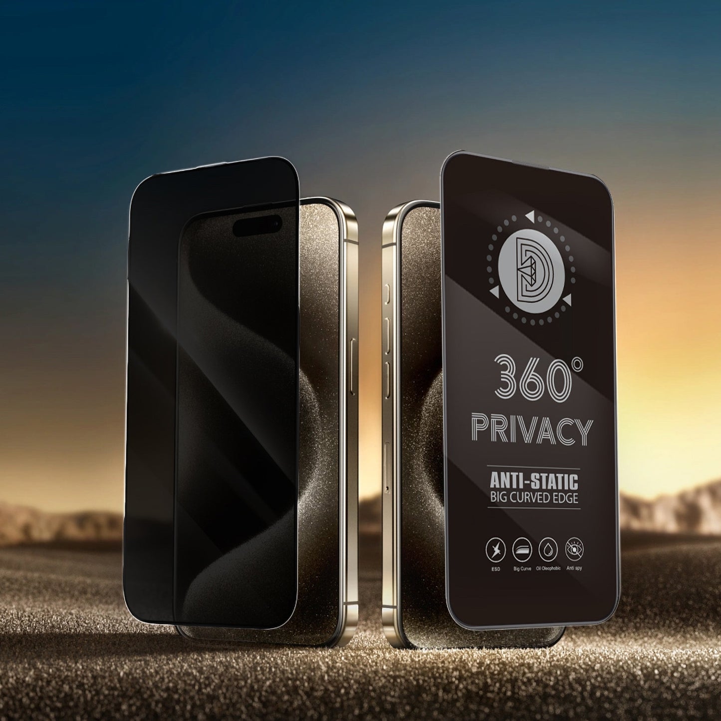 Pellicola Protettiva Schermo Privacy OEM 360 per Apple iPhone 17 / 16 Pro, Vetro Temperato, Full Glue