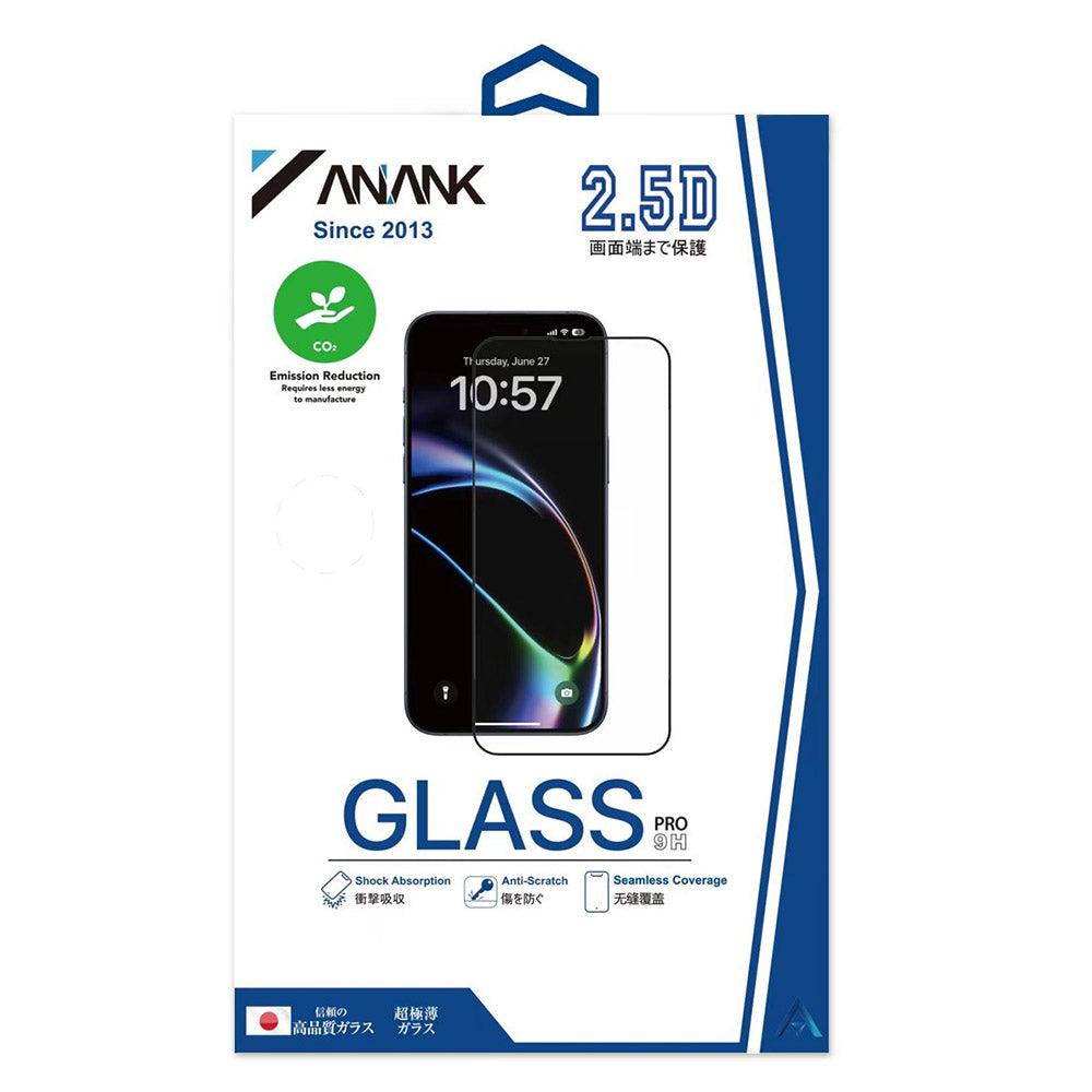 Pellicola protettiva per schermo Anank 1X Rinforzata per Apple iPhone 16 Pro Max, Vetro Temperato, Colla Completa, 2.5D, Set da 10 pezzi, Nero
