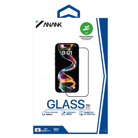 Pellicola protettiva per schermo Anank 1X Rinforzata per Apple iPhone 16, Vetro Temperato, Colla Completa, 2.5D, Nera