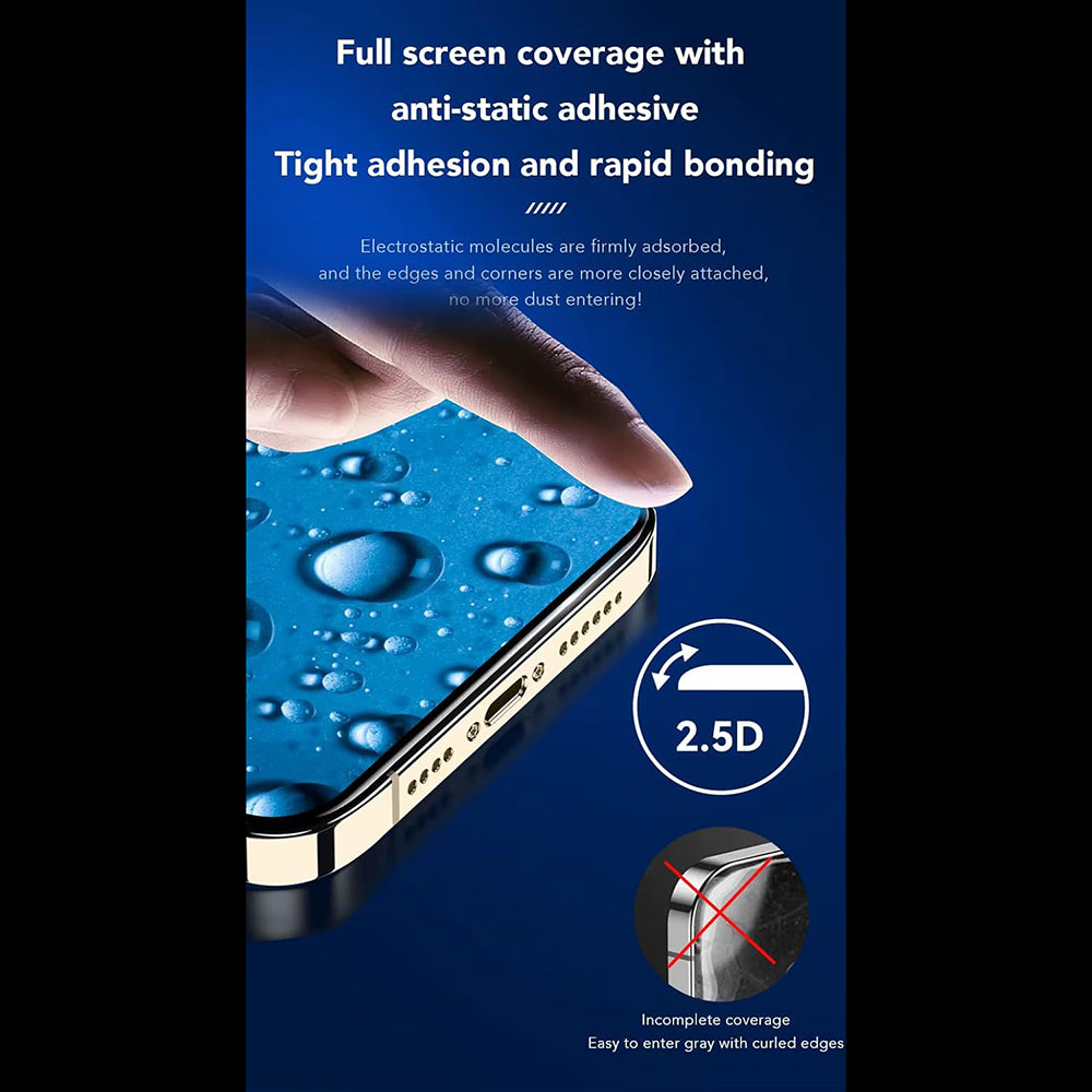 Pellicola protettiva per schermo Anank 3X Rinforzata per Apple iPhone 15, Vetro Temperato, Colla Completa, 2.5D, Nera