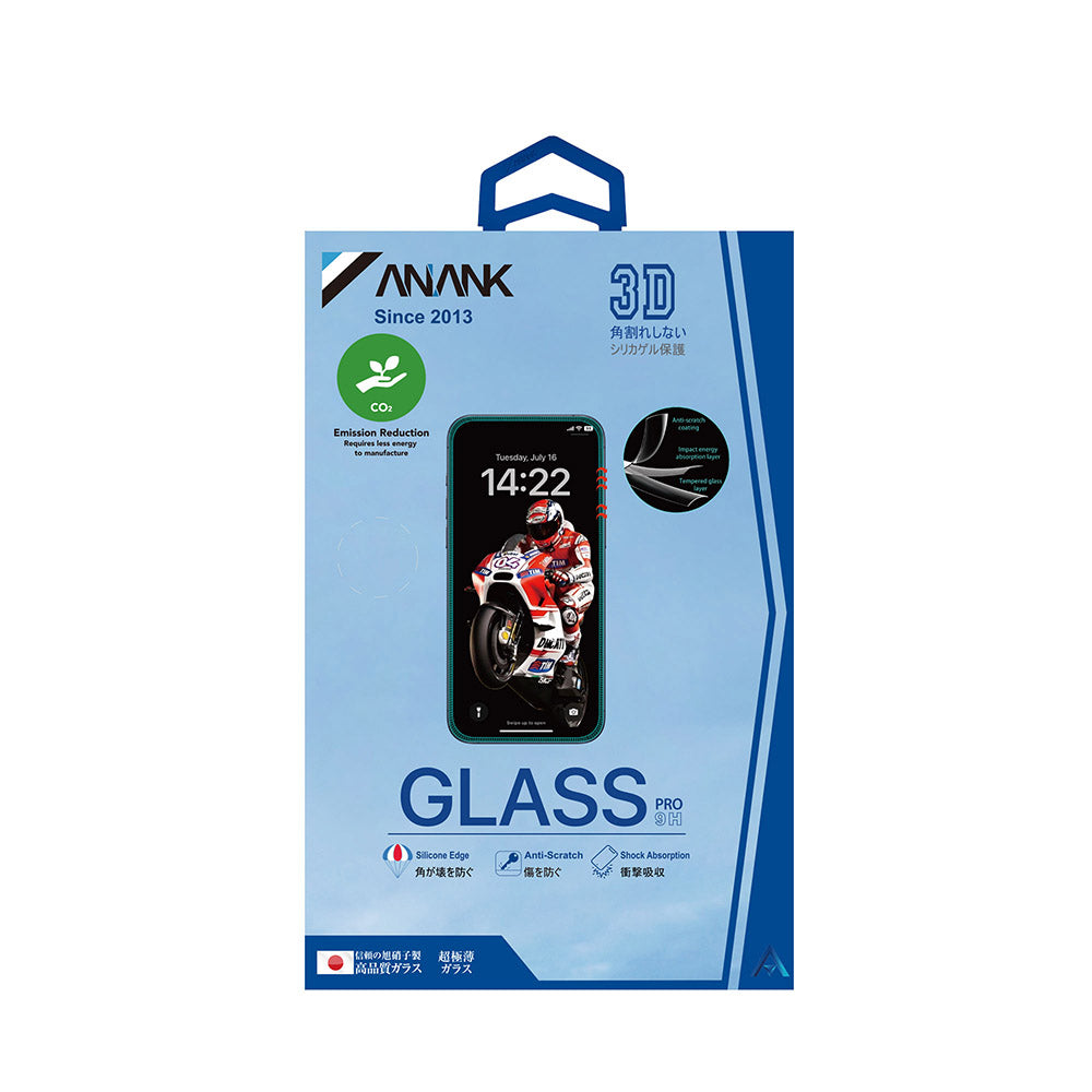 Pellicola protettiva per schermo Anank 3X Rinforzata per Apple iPhone 16 Pro Max, Vetro Temperato, Full Glue, 3D, Nero