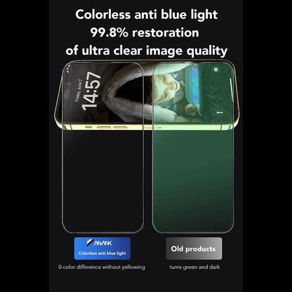Pellicola protettiva per schermo Anti Blue Light Anank 3X Rinforzata per Apple iPhone 16 Pro, Vetro Temperato, Full Glue, 2.5D, Nero