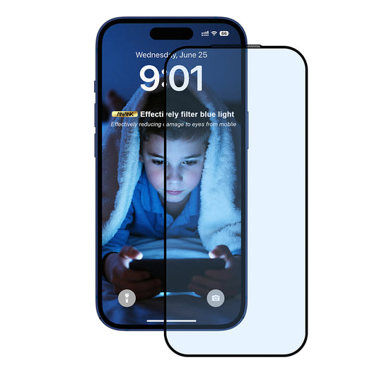 Pellicola Protettiva Schermo Anti Blue Light Anank 5X Rinforzata per Apple iPhone 17 Pro Max, Vetro Temperato, Full Glue, 2.5D, Nera