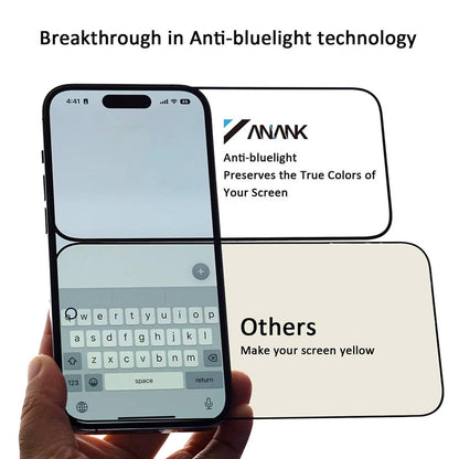 Anank Anti Blue Light Screen Protector for Apple iPhone 15 Pro Max, Tempered Glass, Full Glue, 2.5D, Black