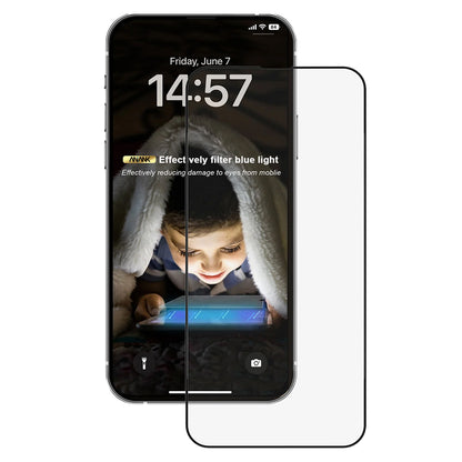 Anank Anti Blue Light Screen Protector for Apple iPhone 15, Tempered Glass, Full Glue, 2.5D, Black