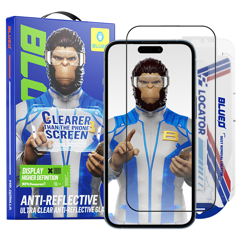 Pellicola protettiva per schermo Blueo Anti-Riflesso HD Applicator Pro per Apple iPhone 16 Pro, Vetro Temperato, Colla Totale, Nera