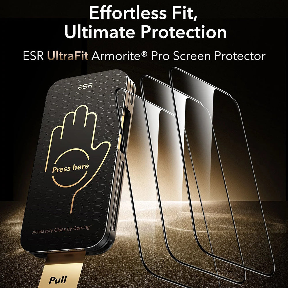 Pellicola Protettiva Schermo ESR Corning UltraFit per Apple iPhone 17 Pro Max, Vetro Temperato, Full Glue, Set 3 pezzi