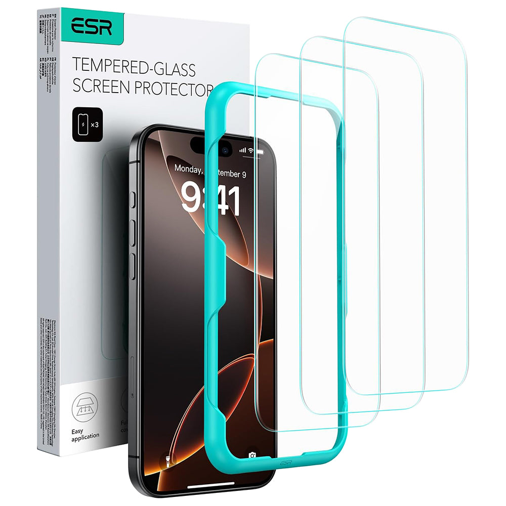 Pellicola protettiva ESR per schermo Apple iPhone 17 / 16 Pro, Vetro Temperato, Full Glue, Set 3 pezzi