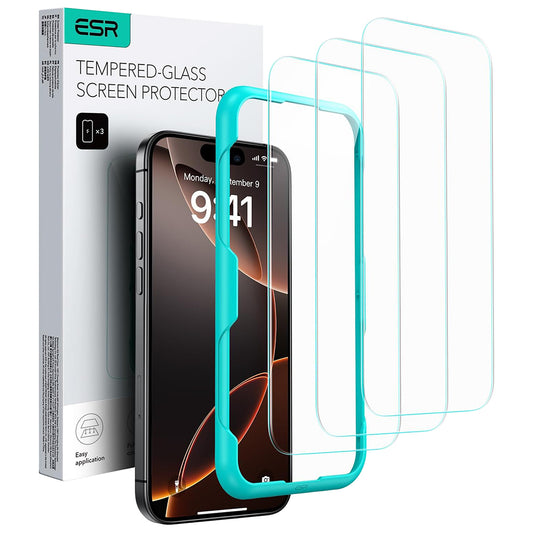 Pellicola protettiva ESR per schermo Apple iPhone 17 / 16 Pro, Vetro Temperato, Full Glue, Set 3 pezzi