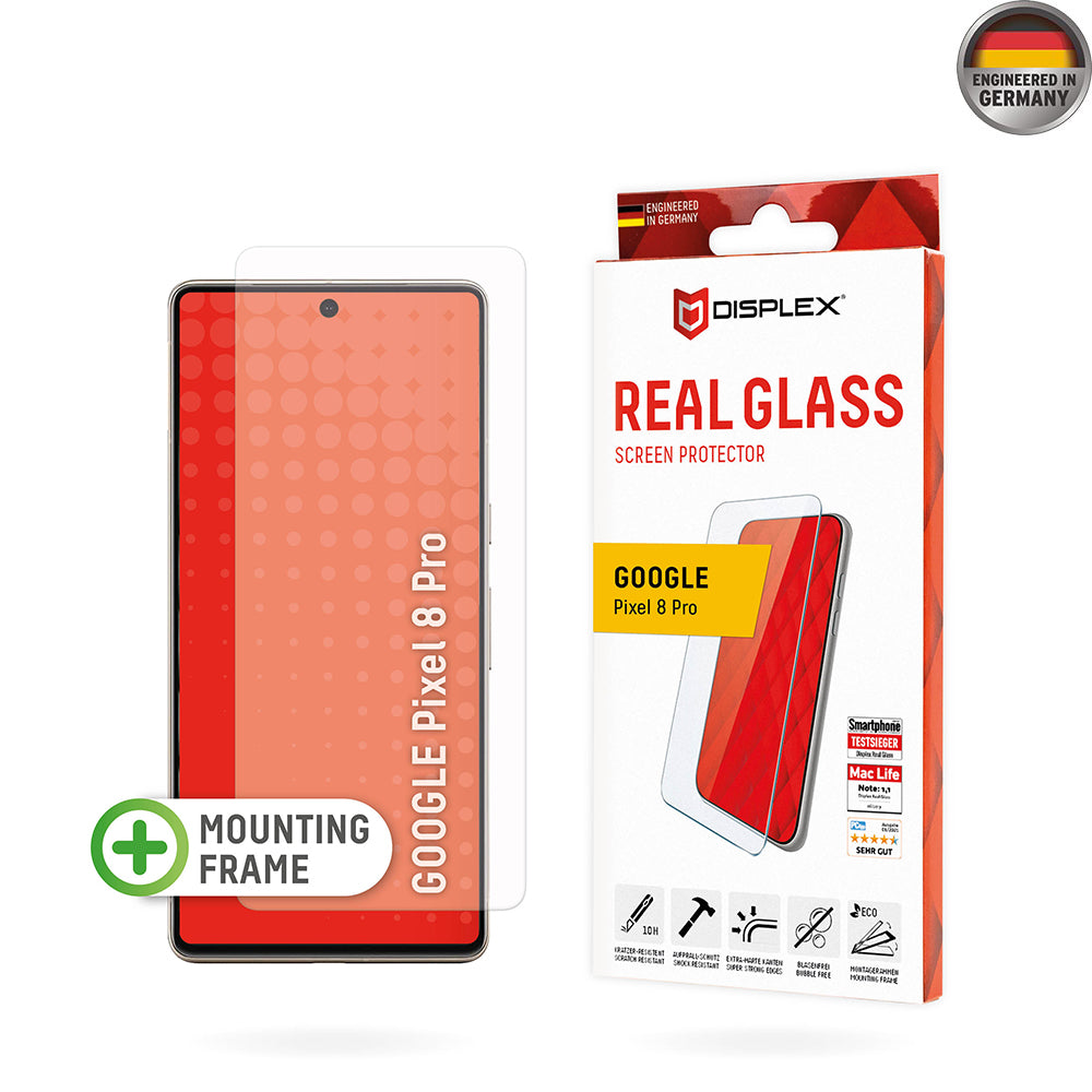 Pellicola protettiva schermo Displex Real Glass per Google Pixel 8 Pro, Vetro Temperato, Full Glue, 2D