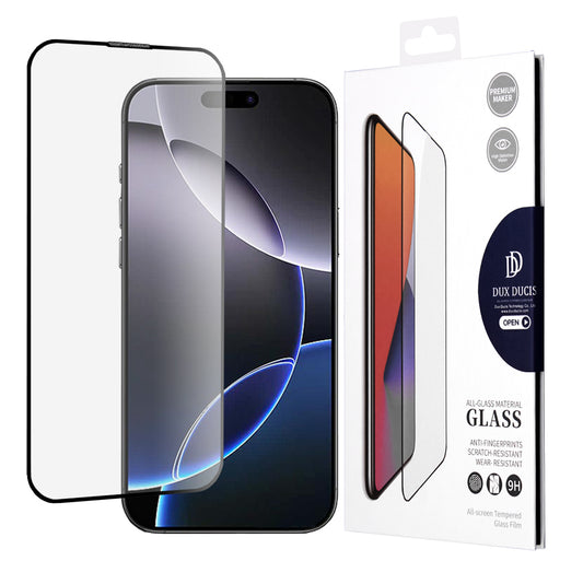 Pellicola protettiva per schermo DUX DUCIS per Apple iPhone 16 Pro Max, Vetro temperato, Edge Glue, Nero