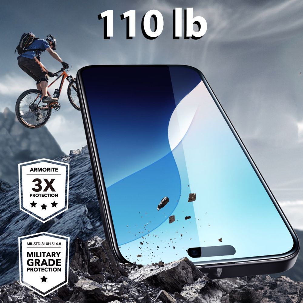 Pellicola protettiva schermo ESR Armorite per Apple iPhone 16 Plus / 15 Plus, Vetro Temperato, Full Glue, Nera