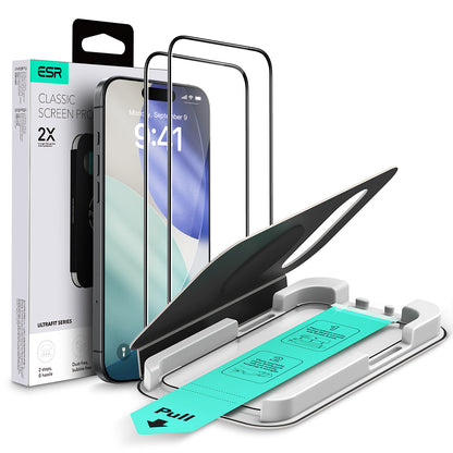 Pellicola protettiva per schermo ESR UltraFit Classic per Apple iPhone 18 Pro / 17 Pro, vetro temperato, Full Glue, set da 2 pezzi, nero