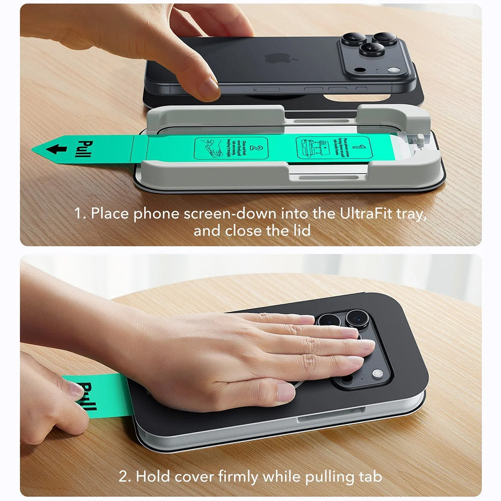 Pellicola protettiva ESR UltraFit per Apple iPhone 17 Pro, Vetro Temperato, Full Glue, Set 3 pezzi