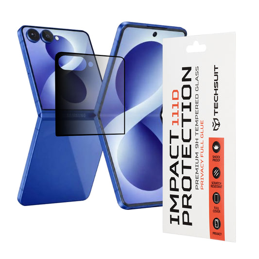 Pellicola protettiva per schermo esterno Privacy Techsuit per Samsung Galaxy Z Flip8 F776, vetro temperato, Full Glue, 111D