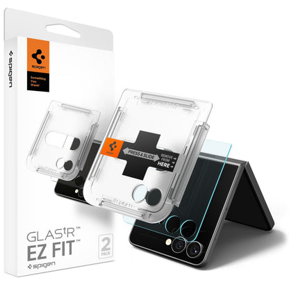 Pellicola Protettiva Esterna Schermo Spigen GlastR EZ FIT per Samsung Galaxy Z Flip7 F766, Vetro Temperato, Full Glue, Set 2 pezzi AGL09585