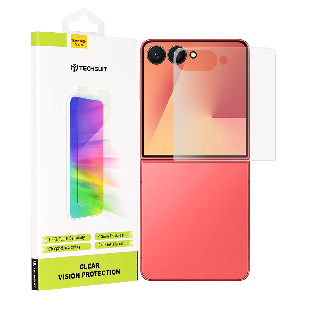 Pellicola protettiva per schermo esterno Techsuit Clear Vision per Samsung Galaxy Z Flip7 F766, vetro temperato, adesivo completo